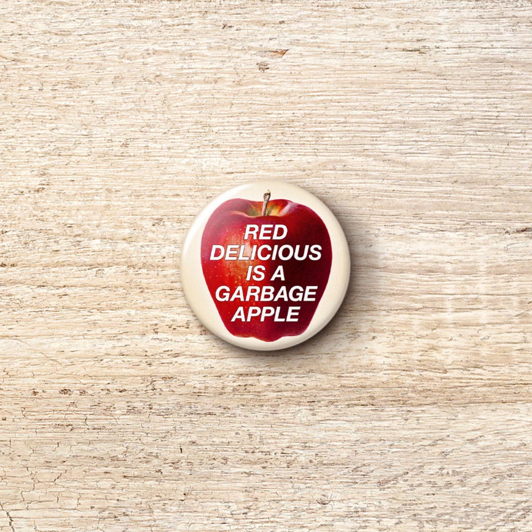 Red Delicious Garbage Apple Pin Button - Terrible Horrible Gross Mealy ...