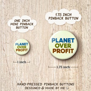 Planet Over Profit Pin Button - Climate Change Progressive Activism Pinback Buttons Bild 2