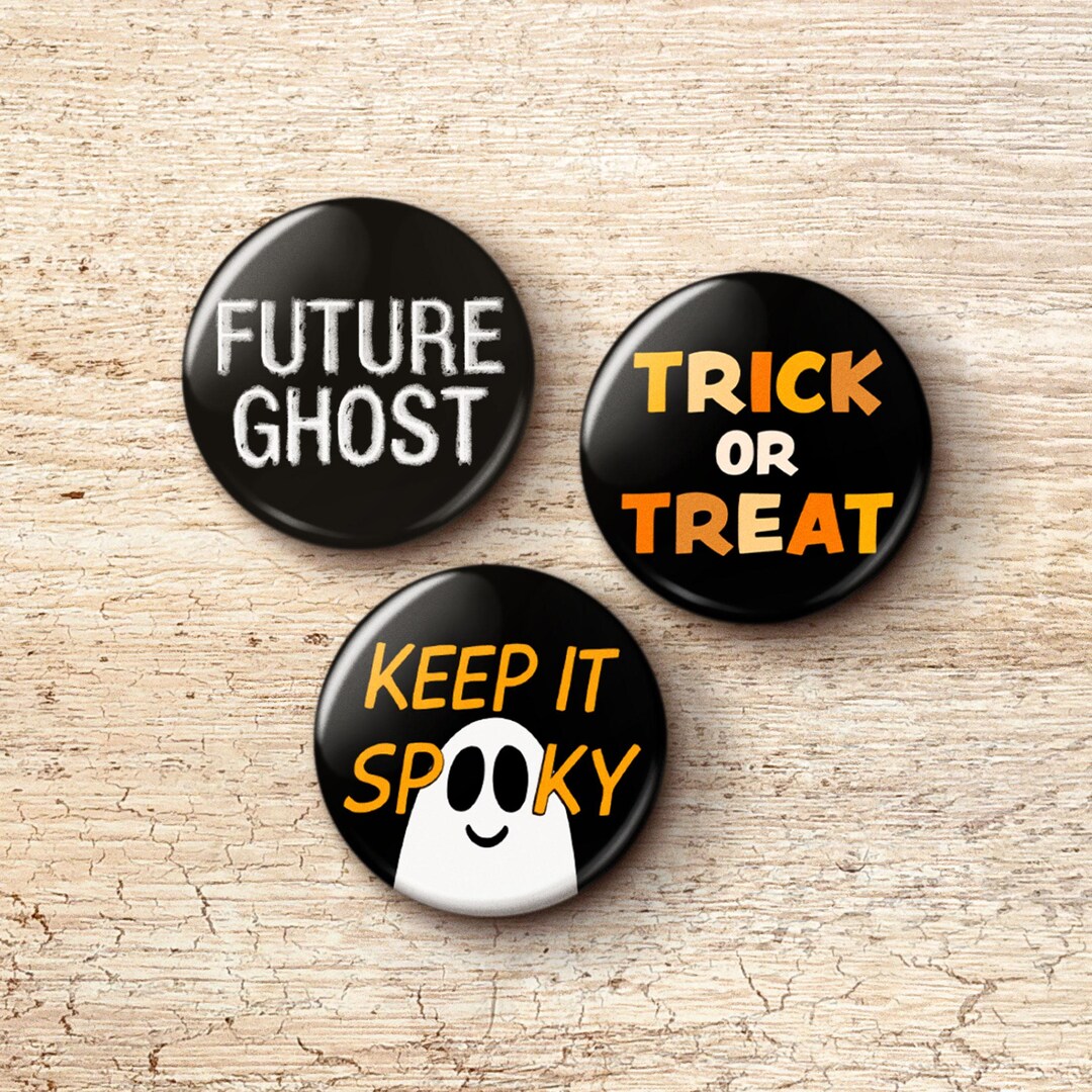 Spooky Trick or Treat Buttons Pin Set - Minimalist Halloween Costume ...