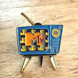 MTV inspired Vintage TV Enamel Pin – Retro Music TV Collectible, 80s-90s Throwback Pin, Gold Hard Enamel Nostalgia Gift