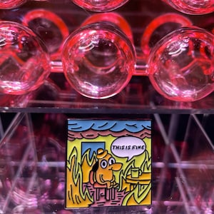 This is Fine&quot; Enamel Pin – Meme-Inspired Fire Dog Pin