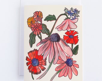 Wildflower Power Greeting Card || A2 4.25x5.5 inches || Blank inside || Floral Hand-painted Folded Card