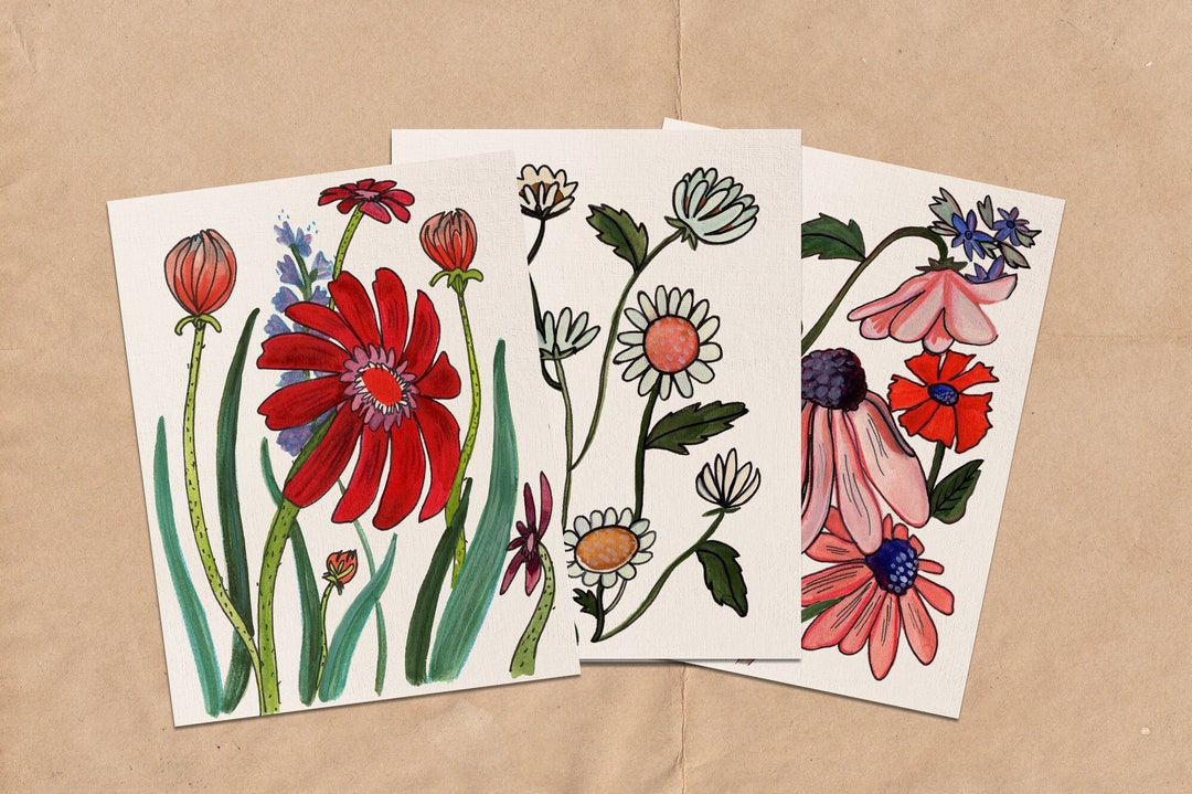 Set of 6 or 12 Wildflower Cards || Assorted Blank Greeting Cards || A2 ...