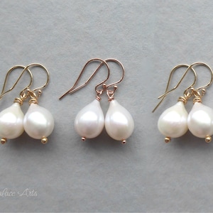 Freshwater Pearl Dangle Earrings: Bridesmaid Sets, Sterling Silver, 14k Gold, Rose Gold