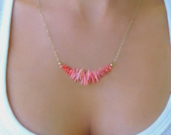 Pink Coral Necklace: 14k Gold Beach Wedding Jewelry