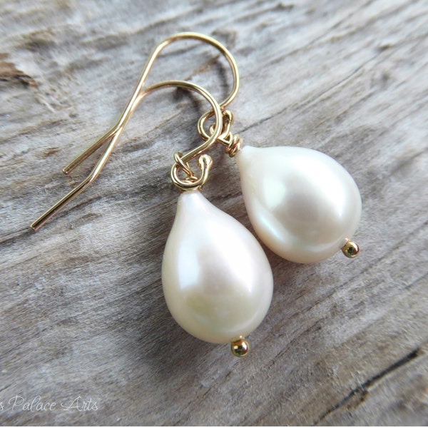 Real Pearl Earrings, Simple Ivory Pearl Wedding Earrings Bridesmaid, Freshwater Pearl Dangle Earrings Gold, June Birthstone Jewelry Silver