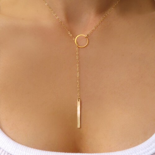17" 14k Rose Gold Fancy Link Chain Double Layered Lariat Necklace 