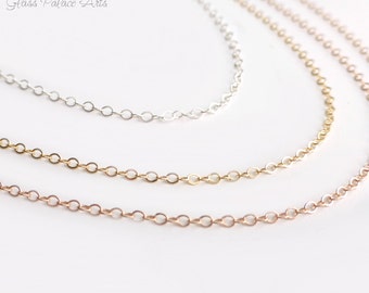 Rose Gold Chain Necklace, Dainty Plain Thin Chain Sterling Silver, Simple Delicate Layering Necklace For Women, 14k Gold Fill, Gift For Her