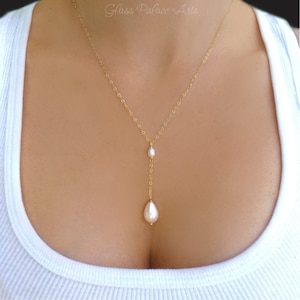 Back Necklace Chain with Ivory Teardrop Pearls Backdrop Necklace for women V7B 
