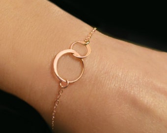 Rose Gold Bracelet For Women, Infinity Interlocking Circle Bracelet Bridesmaid Gifts, Sterling Silver, Gold Delicate Layering Jewelry Gift