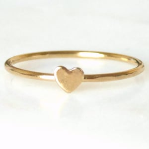 Dainty Hammered Heart Ring: Tiny 14k Gold Fill Promise Ring
