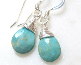 Turquoise Teardrop Earrings Dangle: December Birthstone Minimalistic Earrings Gift For Her