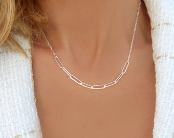 Paperclip Necklace Adjustable, Thick Chain Link Necklace Choker For Women, Minimalist Jewelry Gift, 925 Sterling, 14k Gold or Rose Gold