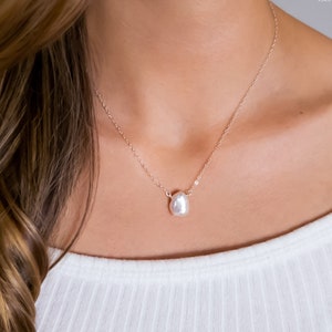 Small Baroque Pearl Necklace For Women, Dainty Keshi Freshwater Pearl Necklace Pendant - Sterling Silver, Rose Gold or 14k Gold Fill