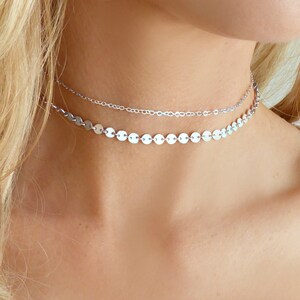 Sterling Silver Layered Choker Necklace Set: Minimalist Double Chain