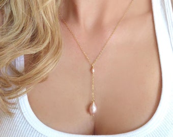 Champagne Pearl Necklace For Women, Blush Pink Pearl Wedding Necklace Rose Gold, Bridal Pendant Freshwater Pearl Jewelry, Pink Bridesmaid