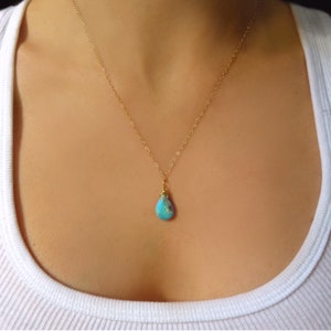 Sleeping Beauty Turquoise Teardrop Necklace: Genuine Gemstone, Sterling Silver or 14k Gold Fill