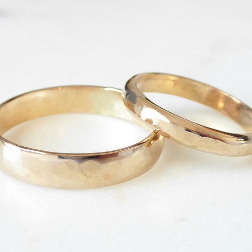 14K Gold Wedding Set His and Hers Bands Gold Wedding Rings - Etsy