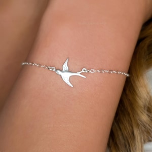 Bird Bracelet For Women, Sterling Silver Adjustable Dainty Dove Bracelet With Flying Bird Charm,  Inspirational Gift For Her