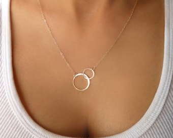 Eternity Necklace, Infinity Necklace Sterling Silver, Infinity Lariat, Gift For Girlfriend, Interlocking Double Circles, Women's Jewelry
