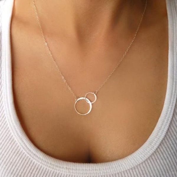 Eternity Necklace, Infinity Necklace Sterling Silver, Infinity Lariat, Gift For Girlfriend, Interlocking Double Circles, Women's Jewelry