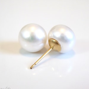 Small Pearl Stud Earrings Gold, Freshwater Pearl Post Earrings, White Real Pearl Earrings For Wedding, Bridesmaid Gift, 6mm, 7mm, 8mm, 9mm