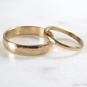 Couples Ring Set: 14k Gold Fill His And Hers Wedding Bands, Promise Rings 4.5mm & 2mm