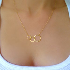 Triple Circle Generations Necklace, Grandmother Necklace, 3 Best Friend Infinity Circle, Gift For Grandma, 3 Generation Family Jewelry Gold image 1
