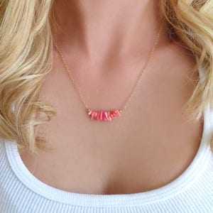 Pink Coral Necklace, Real Genuine Natural Coral Bridesmaid Necklaces, Small Dainty Beach Wedding Jewelry For Women, Sterling Silver Gold