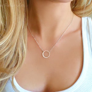 Sterling Silver Circle Necklace: Dainty Open Circle Pendant, Minimalist Jewelry