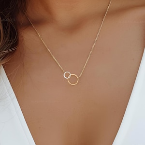 Mixed Metal Eternity Necklace With Interlocking Rings: Tiny Gold & Sterling Silver Interlocking Circles