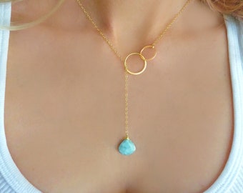 Larimar Lariat Necklace: Sterling Silver Caribbean Gemstone Beach Pendant