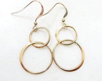 Gold Circle Earrings Dangle, Linked Double Hoop Earrings Rose Gold, Sterling Silver Double Circle Drop Infinity Earrings For Women,