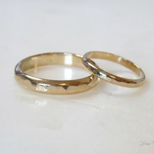Wedding Band Sets His and Her Matching: 14k Gold Fill Hammered Rings 3.5mm & 2mm