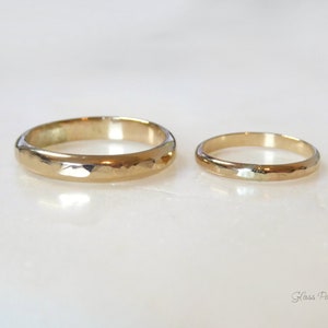 Matching Wedding Band Set: Hammered 14k Gold Fill His And Hers Promise Rings 3.5mm & 2mm