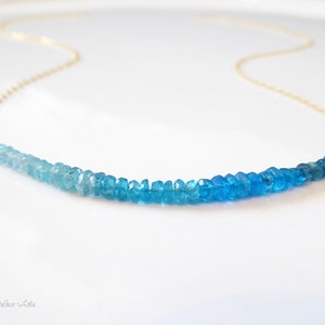 Dainty Apatite Gemstone Necklace: Aqua Blue Beaded Strand