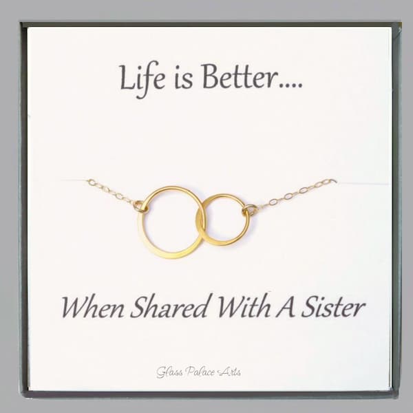 Sister Eternity Circle Necklace Gift With Interlocking Rings: Sterling Silver, 14k Gold Fill