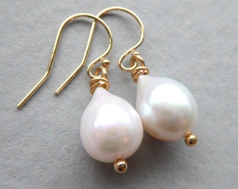 Freshwater Pearl Earrings Gold, Dainty Small Real Pearl Drop Earrings Rose Gold, Simple Sterling Silver Bridal Jewelry, Bridesmaid Gifts