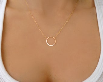 Eternity Necklace For Women, Simple Dainty Circle Necklace Rose Gold, Gold Circle Pendant Hoop, Minimalist Jewelry Sterling Silver Gift