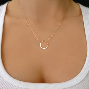 Dainty Eternity Circle Necklace: Open Circle Rose Gold or Sterling Silver Hoop Pendant