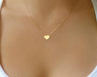 Tiny Gold Heart Necklace For Women, Small Heart Necklace Personalized With Initial Sterling Silver, Rose Gold, Simple Dainty Jewelry Gift