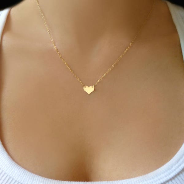 Tiny Gold Heart Necklace For Women, Small Heart Necklace Personalized With Initial Sterling Silver, Rose Gold, Simple Dainty Jewelry Gift