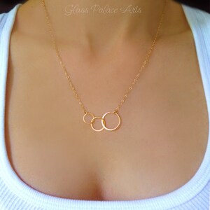 Triple Circle Generations Necklace, Grandmother Necklace, 3 Best Friend Infinity Circle, Gift For Grandma, 3 Generation Family Jewelry Gold image 6