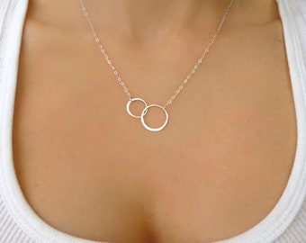 Infinity Necklace Sterling Silver, Interlocking Circle Necklace For Women Silver, Dainty Linked Double Circle Jewelry Gift For Mom,Rose Gold