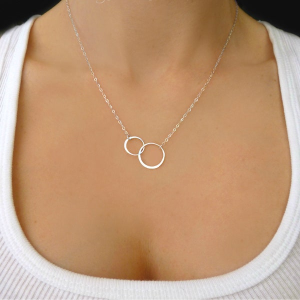 Infinity Necklace Sterling Silver, Interlocking Circle Necklace For Women Silver, Dainty Linked Double Circle Jewelry Gift For Mom,Rose Gold