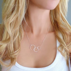 Infinity Necklace Sterling Silver, Linked Three Circle Necklace, Circle Pendant, Delicate Dainty Eternity Three Ring Circle Necklace For 3 image 7