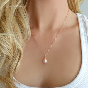 Pink Pearl Necklace Rose Gold, Blush Pink Freshwater Pearl Necklace For Bridesmaids, Champagne Blush Bridal Jewelry Gifts Sterling Silver