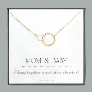 Baby Necklace For Mom, Push Present For Mom Infinity Jewelry, Gold Linked Circle Mother and Child Necklace, Dainty Baby Shower Gift image 1