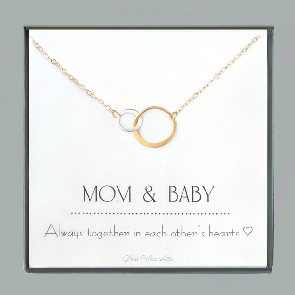 Baby Necklace For Mom, Push Present For Mom Infinity Jewelry, Gold Linked Circle Mother and Child Necklace, Dainty Baby Shower Gift