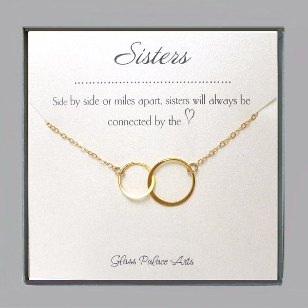 Sister Necklace Gift, Interlocking Circle Necklace For Sisters, Linked Pendant Dainty Infinity Jewelry Gold, Rose Gold, Sterling Silver